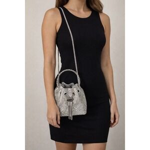 Silver Rhinestone Bucket Bag Wedding Cocktail Crystal Chain Evening Purse